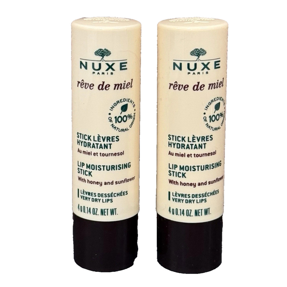 2x NUXE Rêve de miel Lip Moisturizing Balm Honey Sunflower Hydrating Duo 4g each